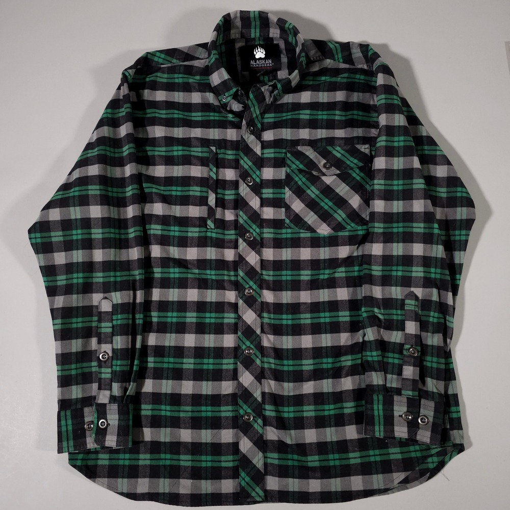 Alaskan Hardgear Shirt Mens Large Green Plaid Flannel‎ Duluth Trading Co 92326